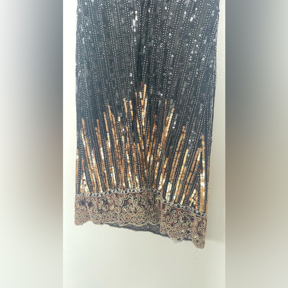 Vintage 80s Stenay Black- Gold beaded & sequined cocktail dress